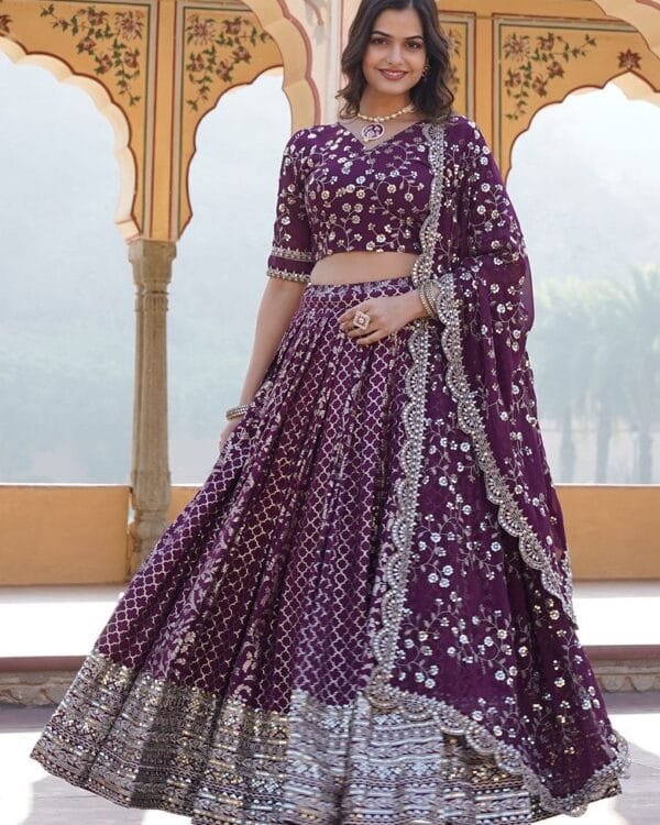 Wine Designer Lehenga Choli Set For Diwali