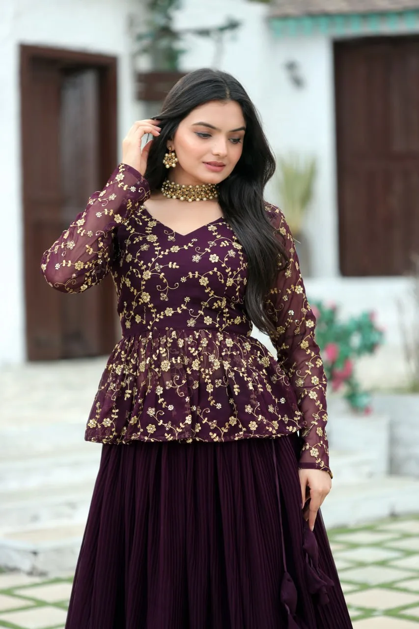 Wine ready to wear lehenga choli for women