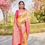 Yellow pure kanjivaram silk saree For Women