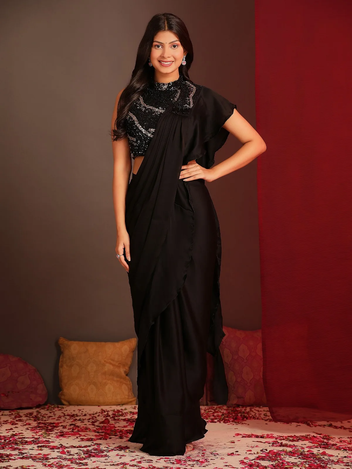 Stunning Stitched Black Saree Party Wear For Wedding