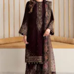 Maroon velvet suit with dupatta