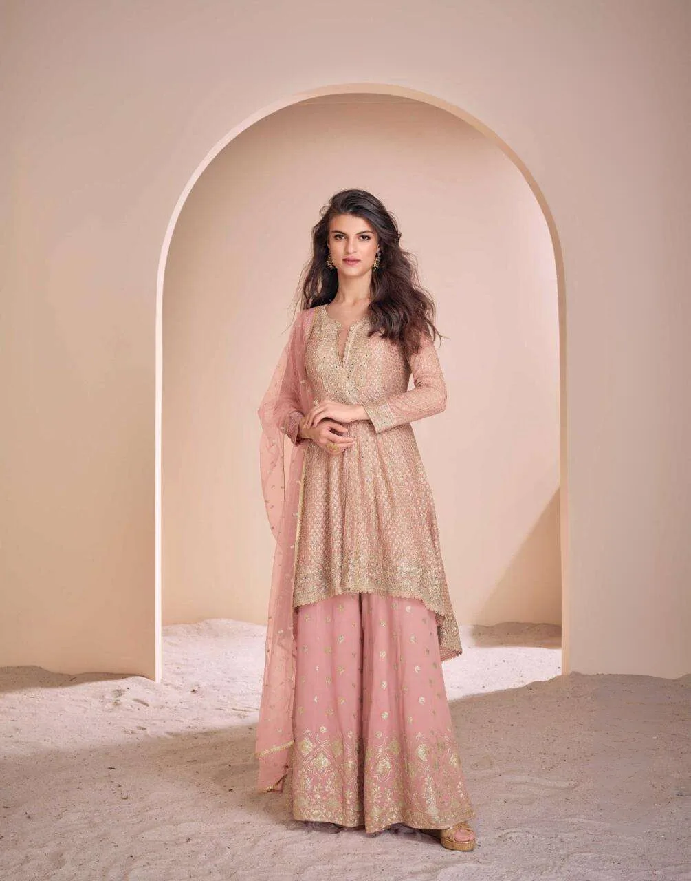 Peach Sharara Suit For Sangeet