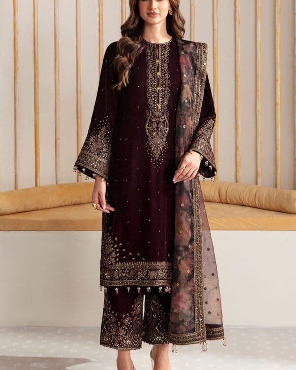 Maroon velvet suit with dupatta