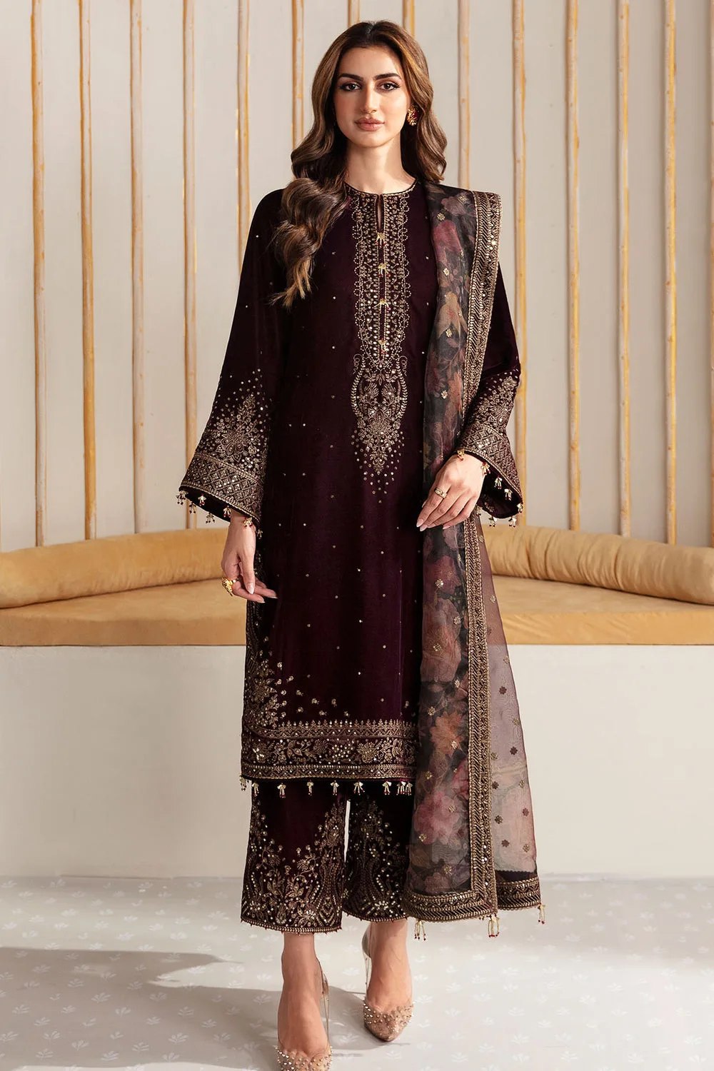 Maroon Pure Viscose Velvet Suit with Dupatta – Luxurious Salwar Suit Design