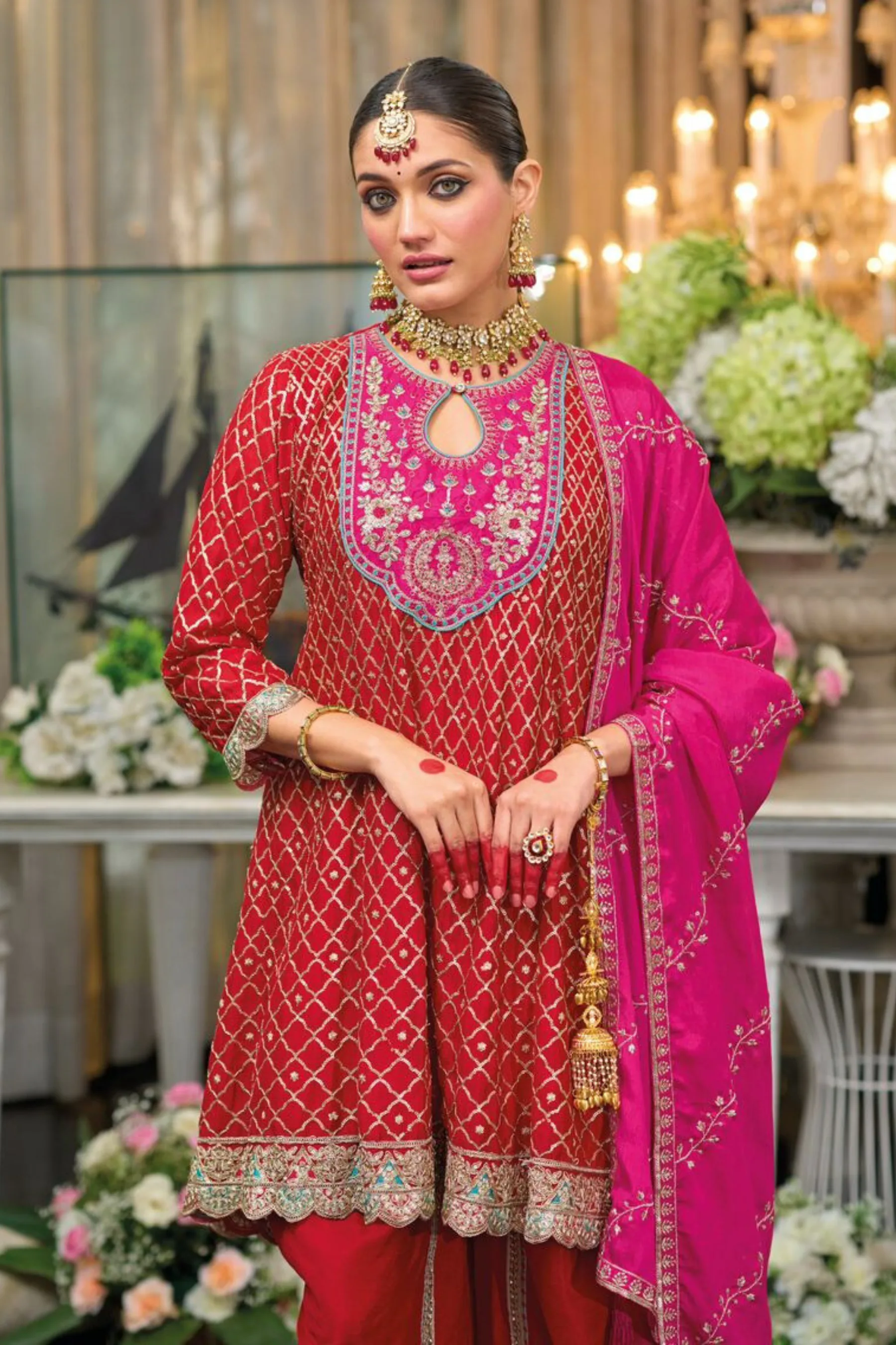 Red designer salwar suits for wedding party