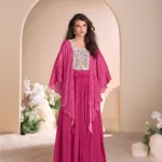 Peach Chinon Silk Fancy Gown with Embroidery Work