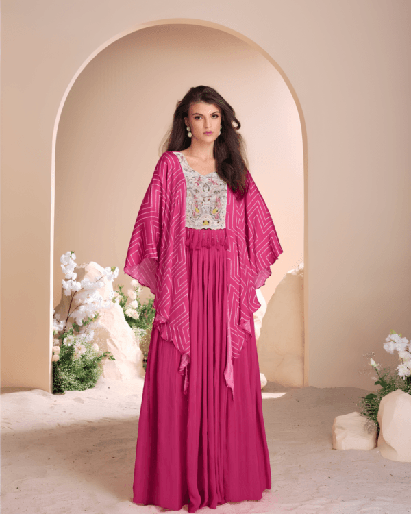 Peach Chinon Silk Fancy Gown with Embroidery Work