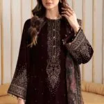 wine velvet suit with dupatta