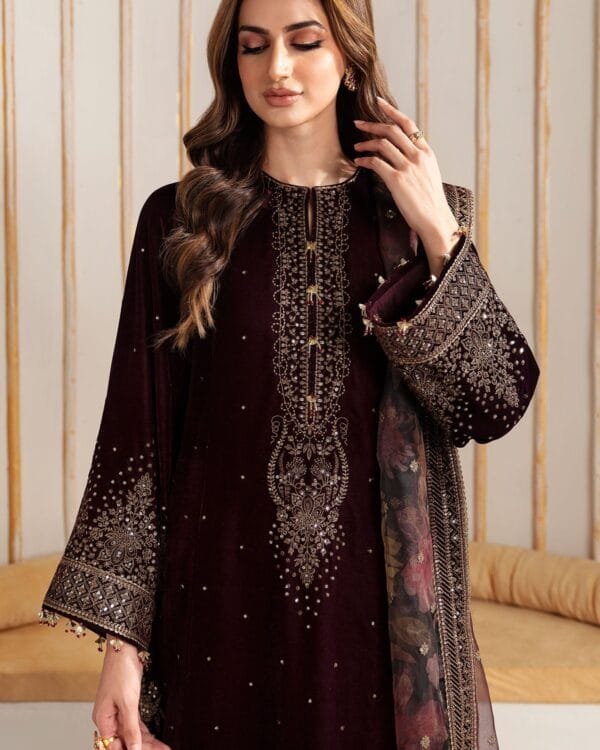 wine velvet suit with dupatta