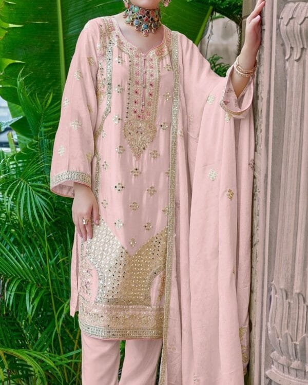 Pink Chinon Fabric Salwar Suit For Women