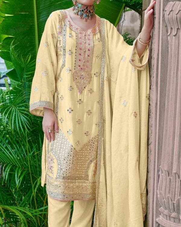 Yellow Chinon Fabric Salwar Suit For Women