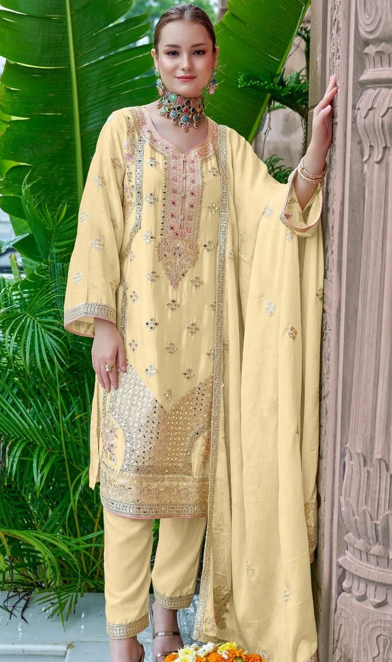 Luxurious Chinon Fabric Salwar Suit For ...