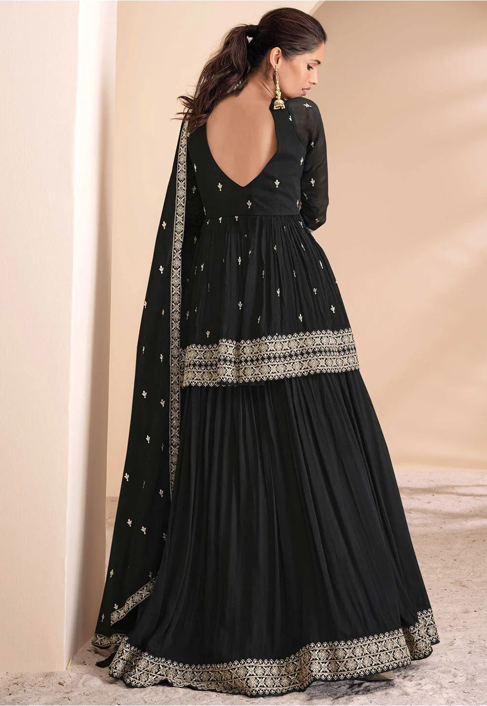 Black Silk Palazzo Suit for Wedding Parties