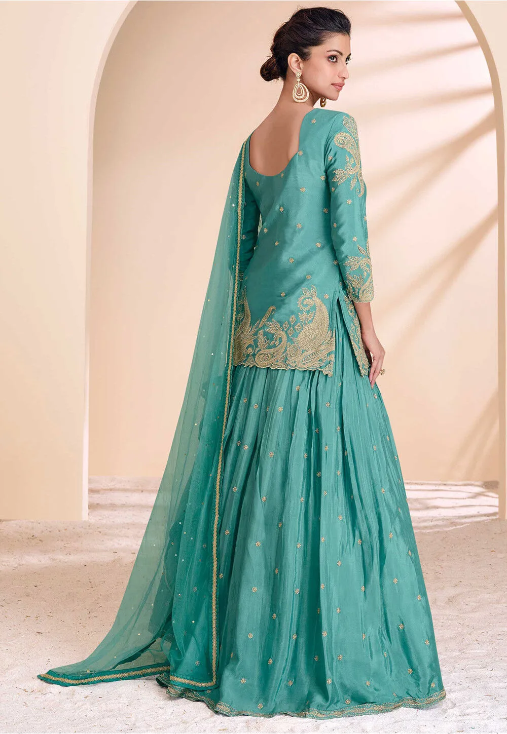 Lite Green Designer Palazzo Suit for Wedding