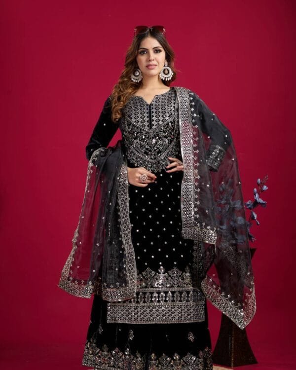 Buy Black Velvet Sharara Suit Online