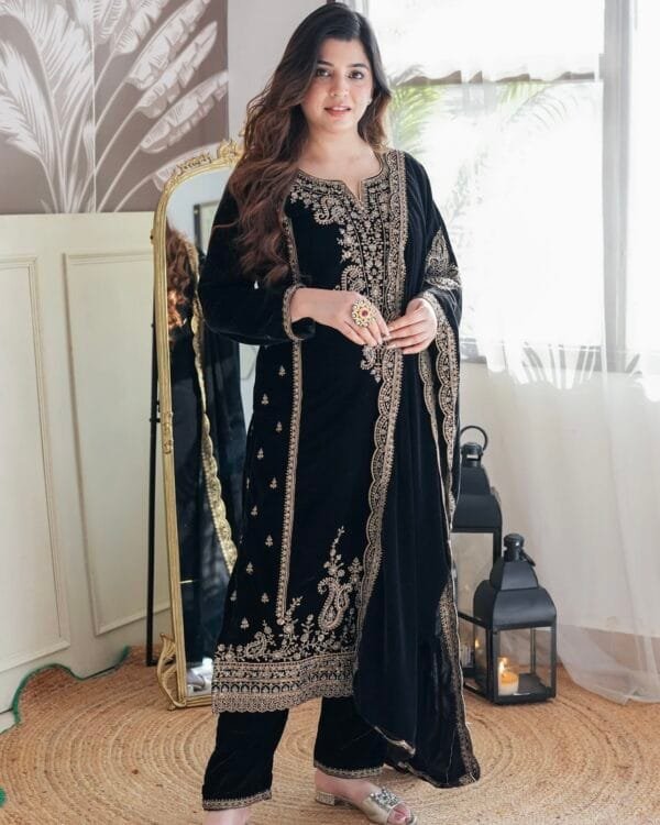 Buy Black Velvet Designer Salwar Suit Online