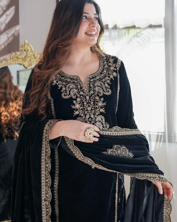 Buy Black Velvet Designer Salwar Suit