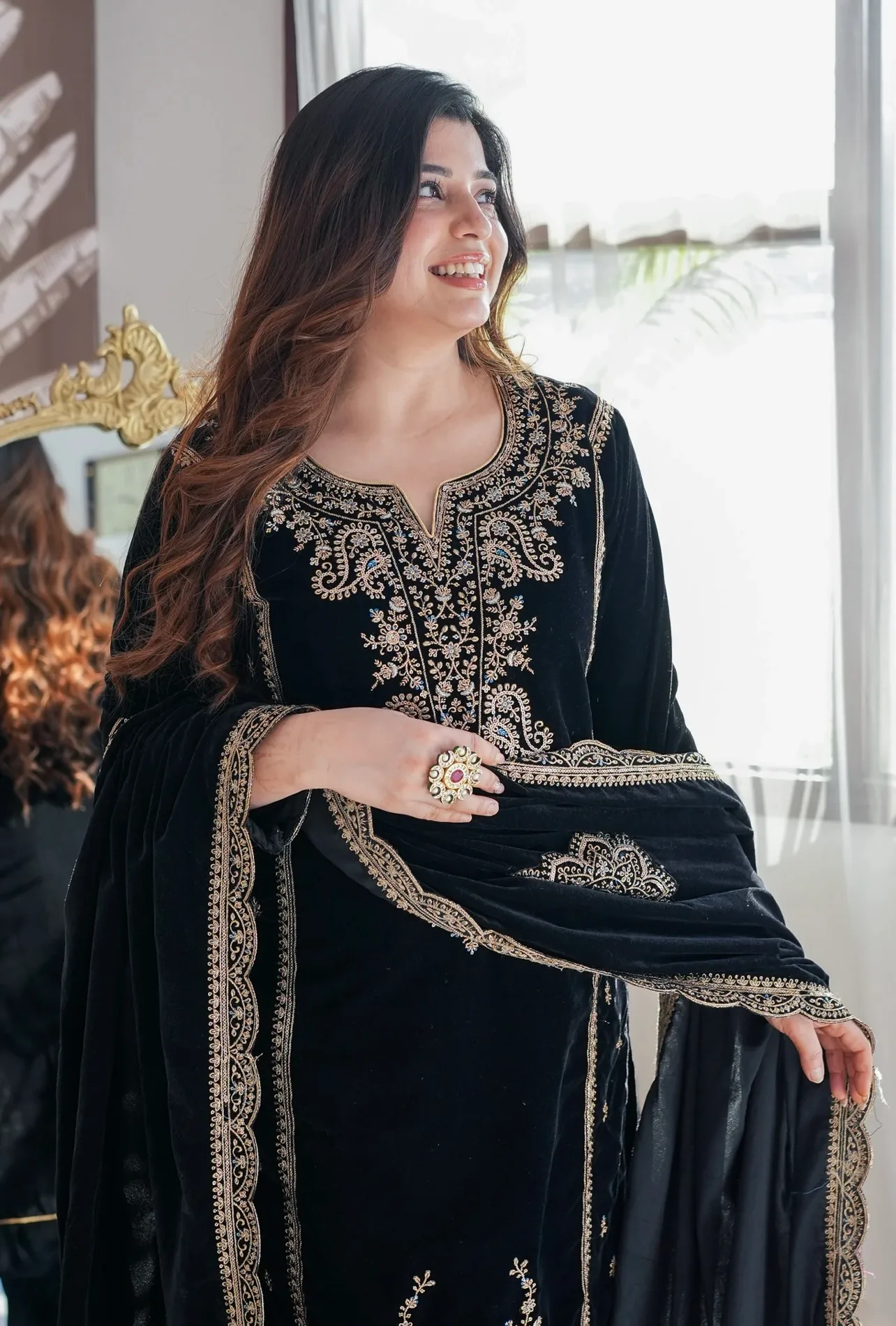 Buy Black Velvet Designer Salwar Suit