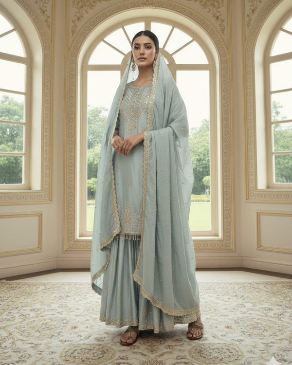 Light Green Dress Pakistani Chinon Party Wear Set