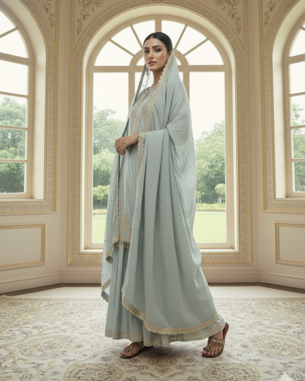 Light Green Dress Pakistani Chinon Party Wear Set