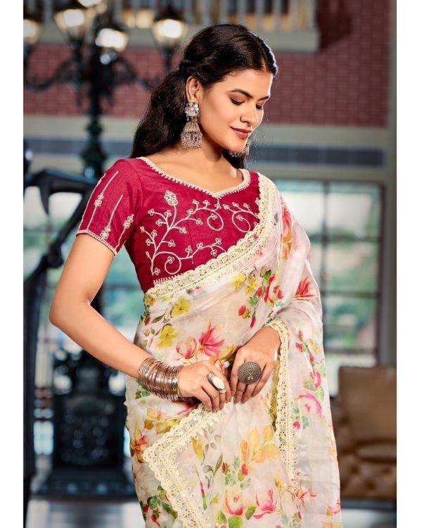 Arish Creation Fancy Saree Blouse Design — Heavy Burberry Embroidered Cutwork Border Designer Blouse 2026