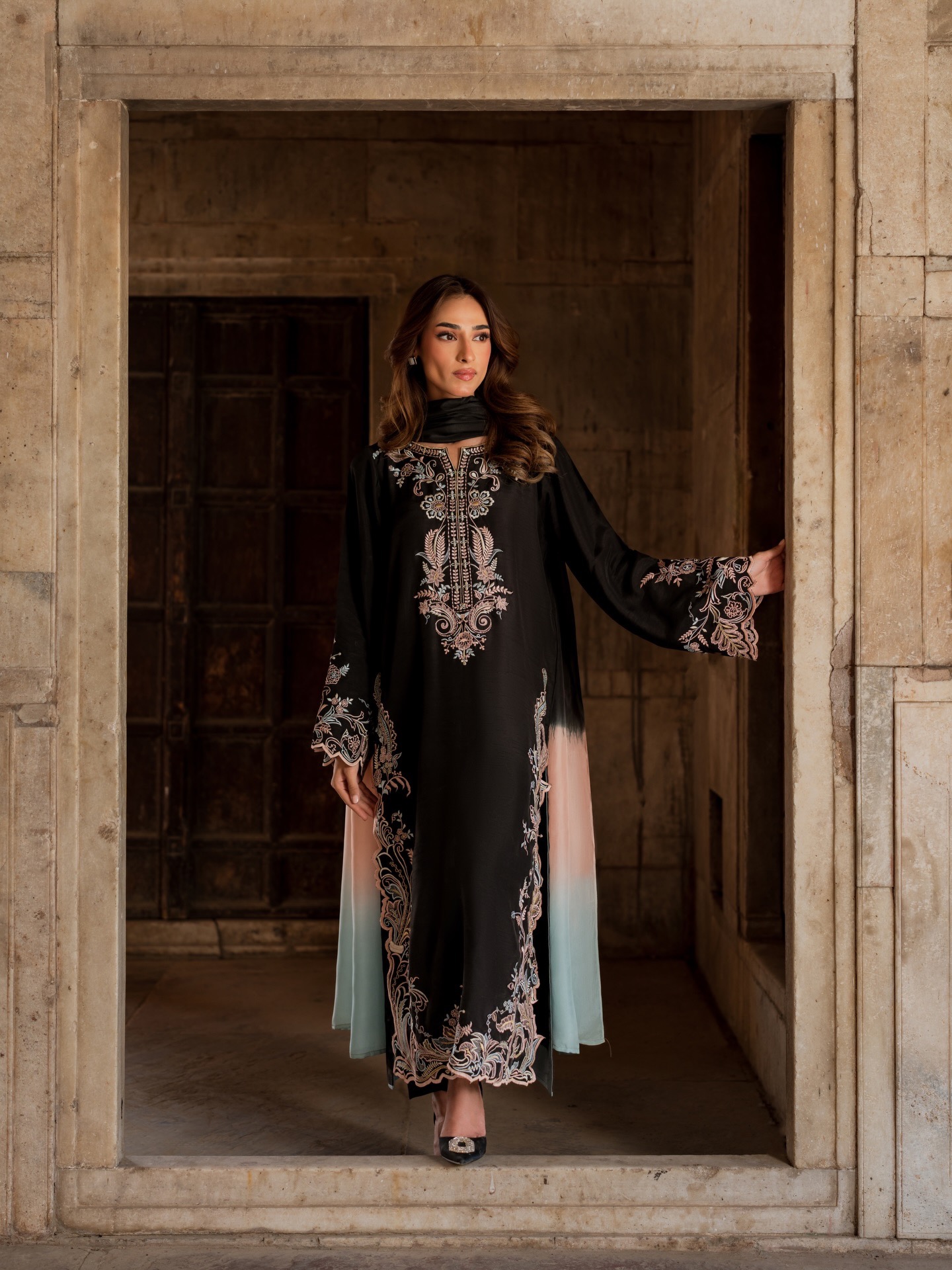Designer Kaftan Suit – Satin Rayon Kaftan with Dupatta