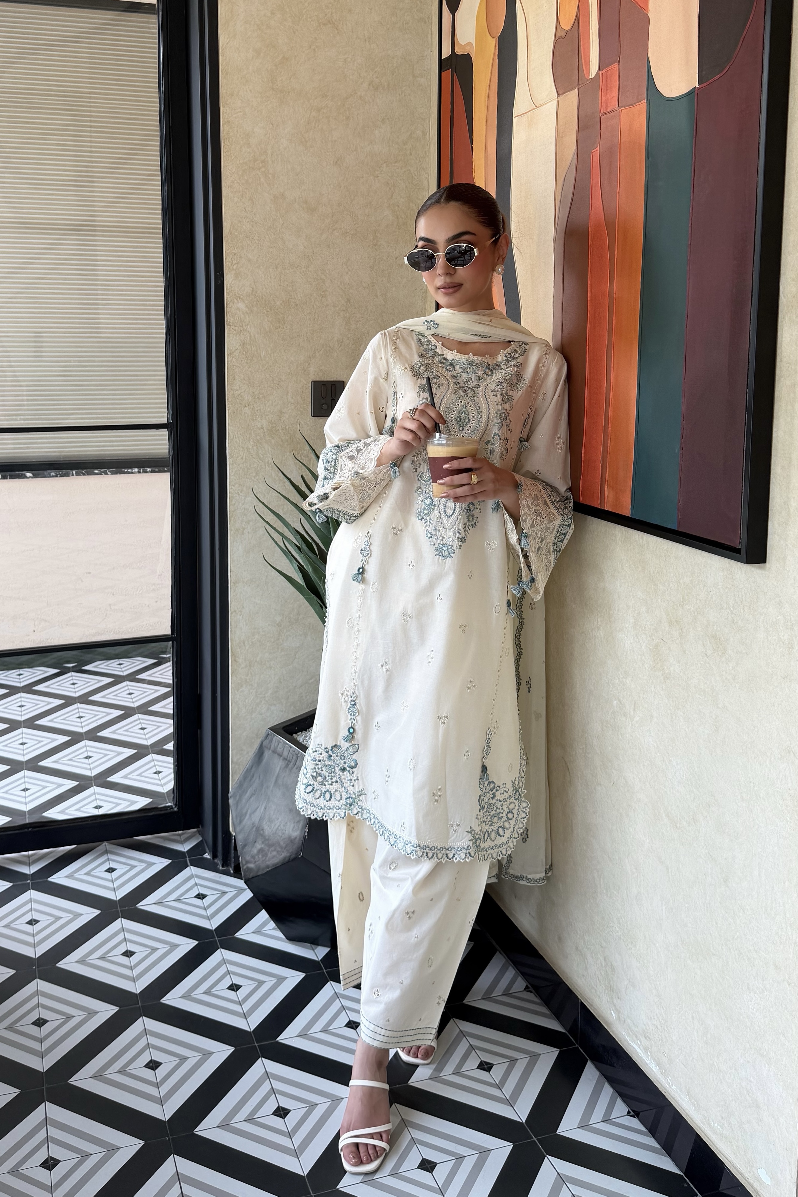 Off White Pakistani Suit for Ladies – Designer Party Wear