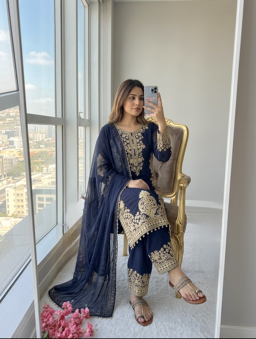 Blue Suit Design for Women | Designer Party Wear Set