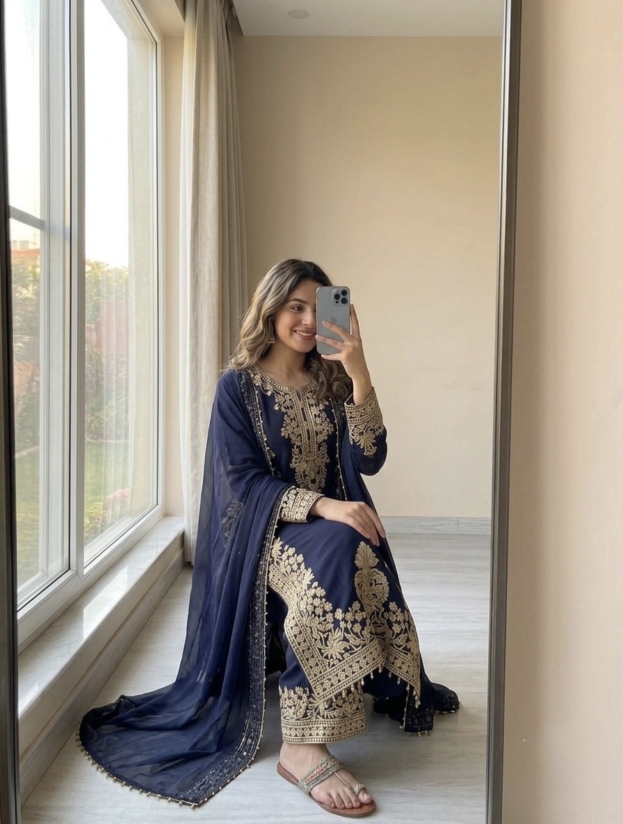 Blue Suit Design for Women | Designer Party Wear Set