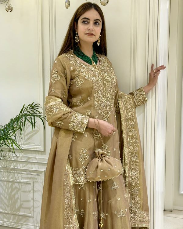 Ladies Suits for Weddings – Designer Top, Palazzo & Dupatta Set