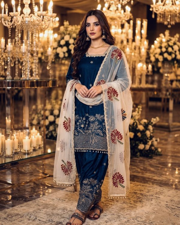 blue designer dress with dupatta