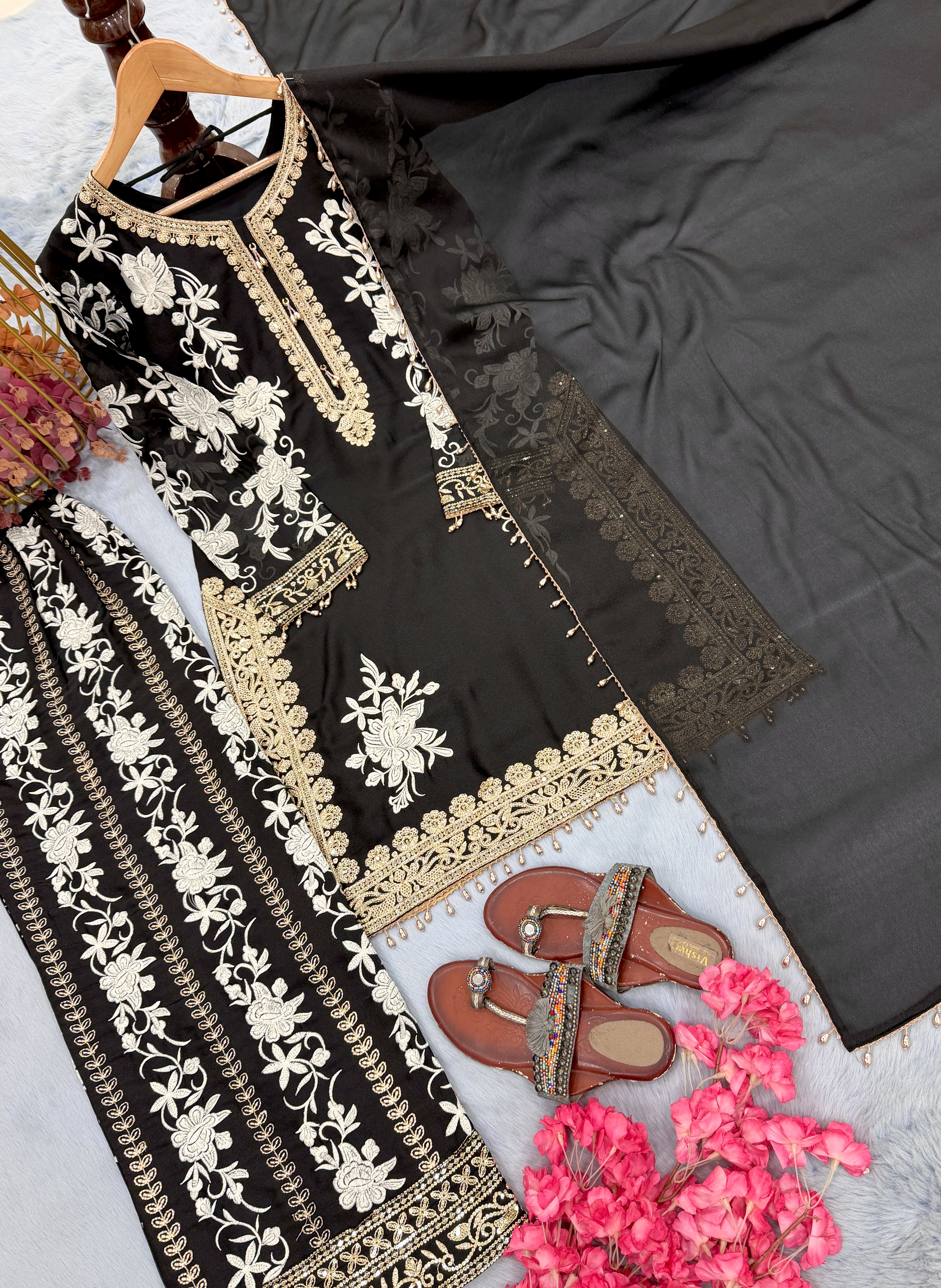 Black and White Embroidered Dress | Designer Party Wear