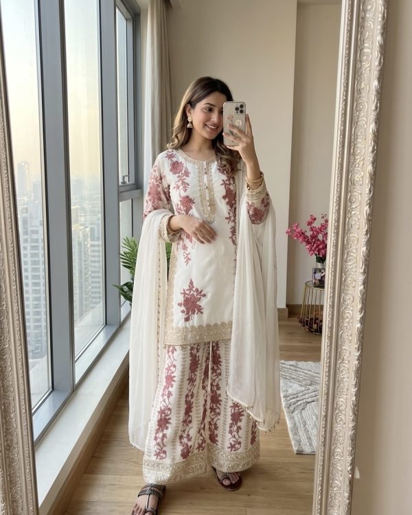Off White Fancy Dress – Designer Star Georgette Party Wear