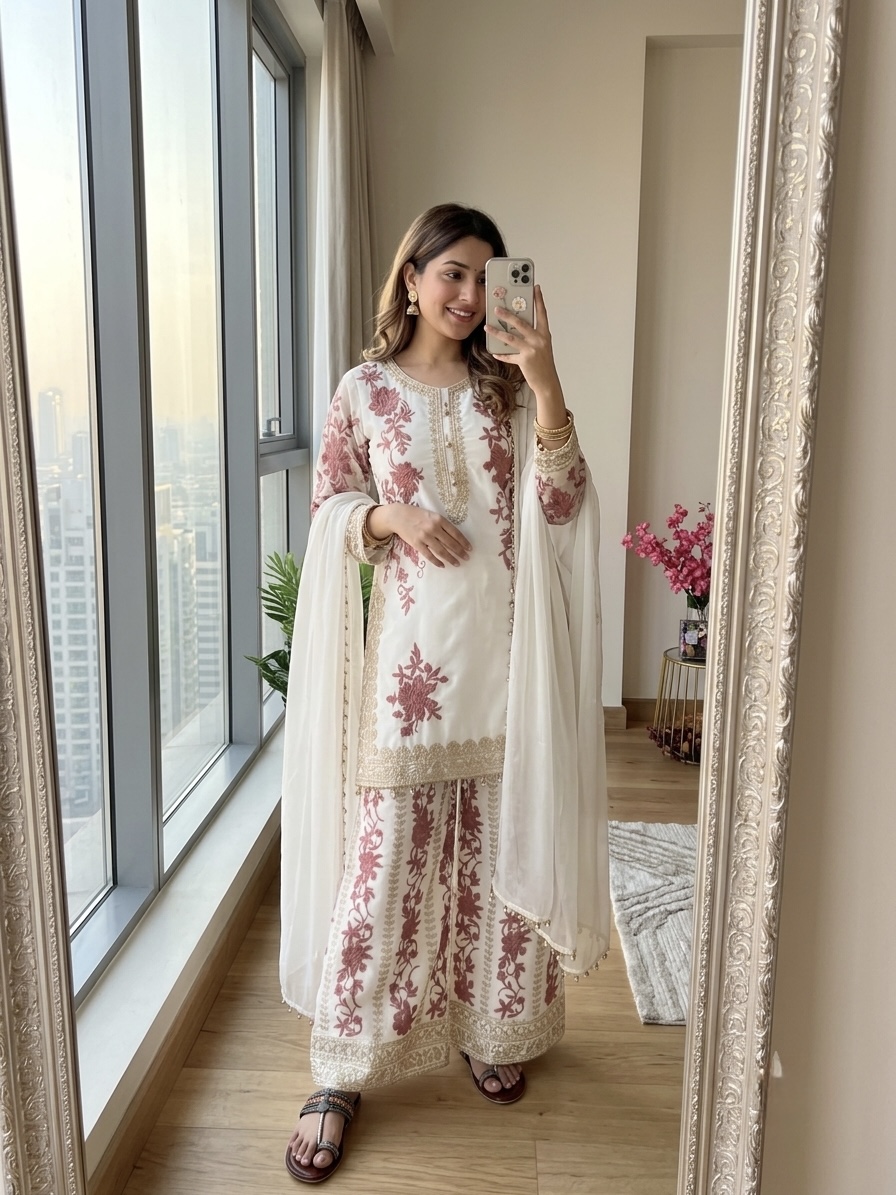 Off White Fancy Dress – Designer Star Georgette Party Wear