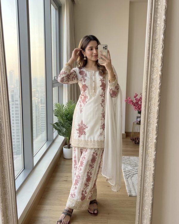 Off White Fancy Dress – Designer Star Georgette Party Wear