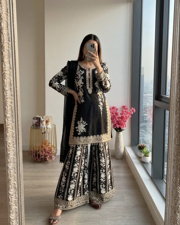 Black and White Embroidered Dress | Designer Party Wear