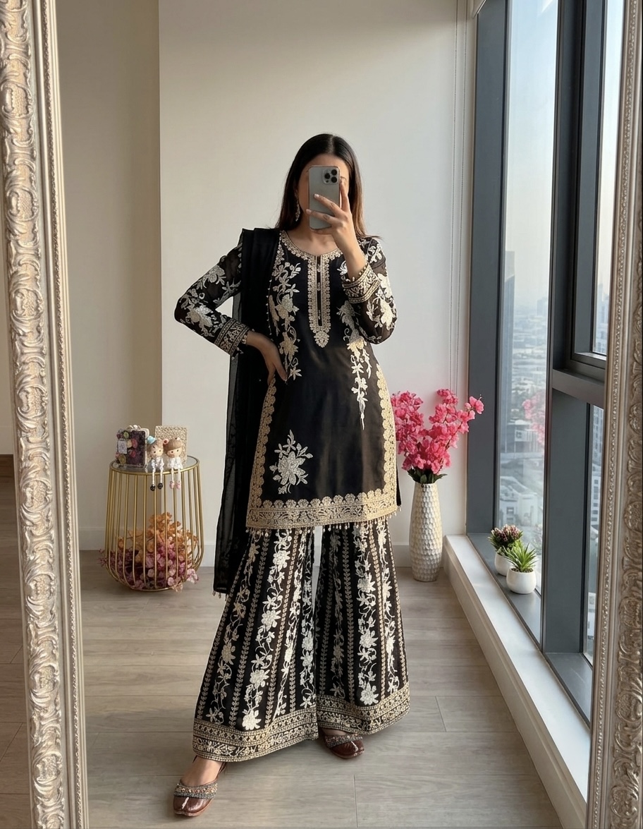 Black and White Embroidered Dress – De...