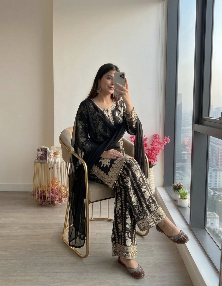 Black and White Embroidered Dress | Designer Party Wear