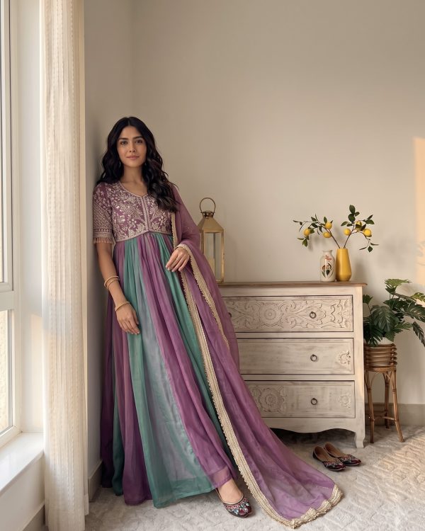 Long Dress for Women – Designer floor length evening Gown with Dupatta