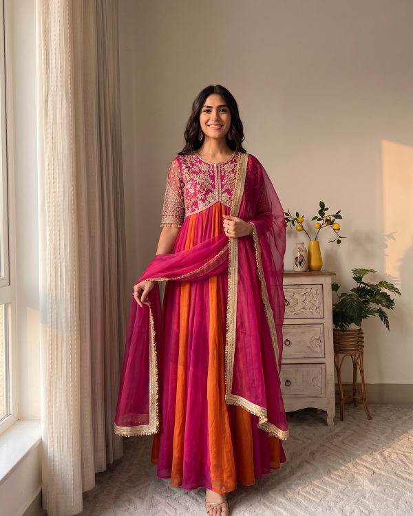 Long Dress for Women – Designer floor length evening Gown with Dupatta