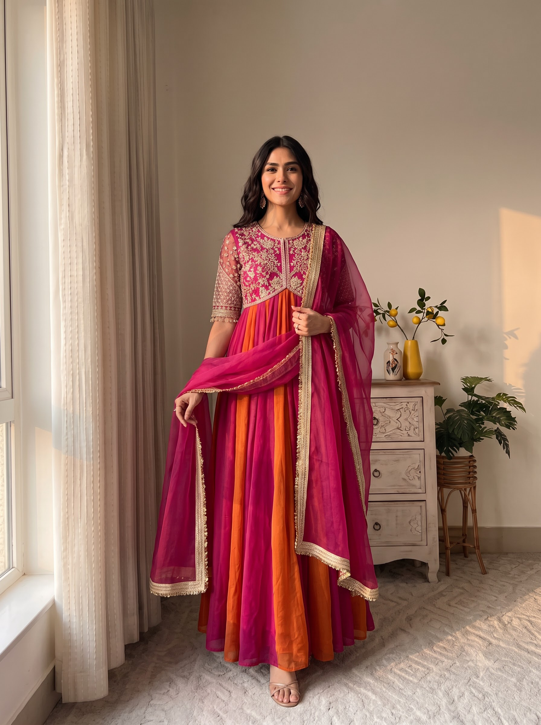 Long Dress for Women – Designer floor length evening Gown with Dupatta