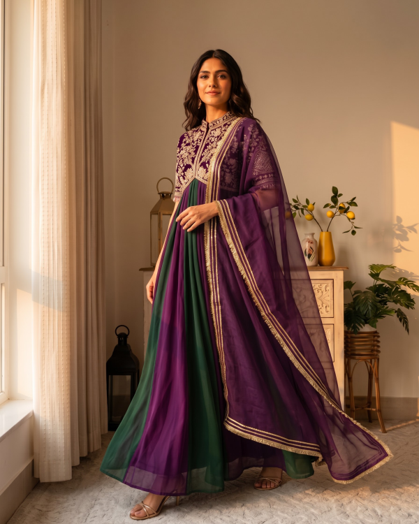 Long Dress for Women – Designer floor length evening Gown with Dupatta