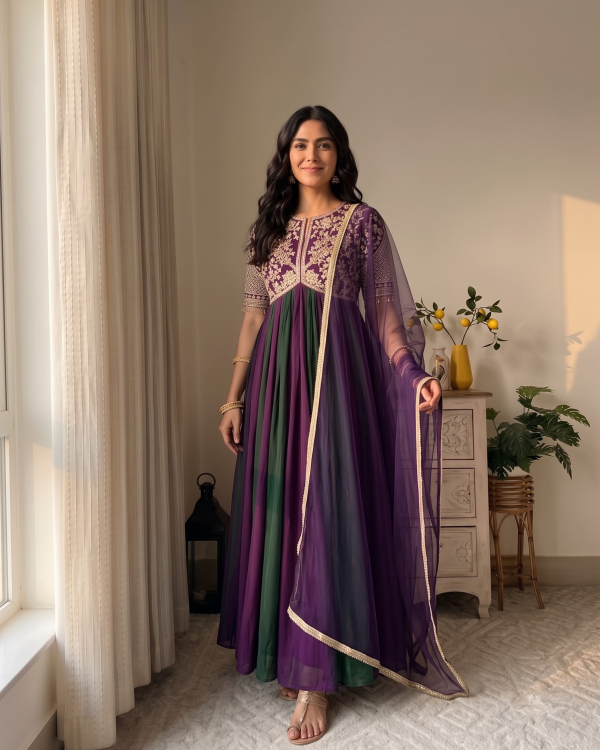 Long Dress for Women – Designer floor length evening Gown with Dupatta