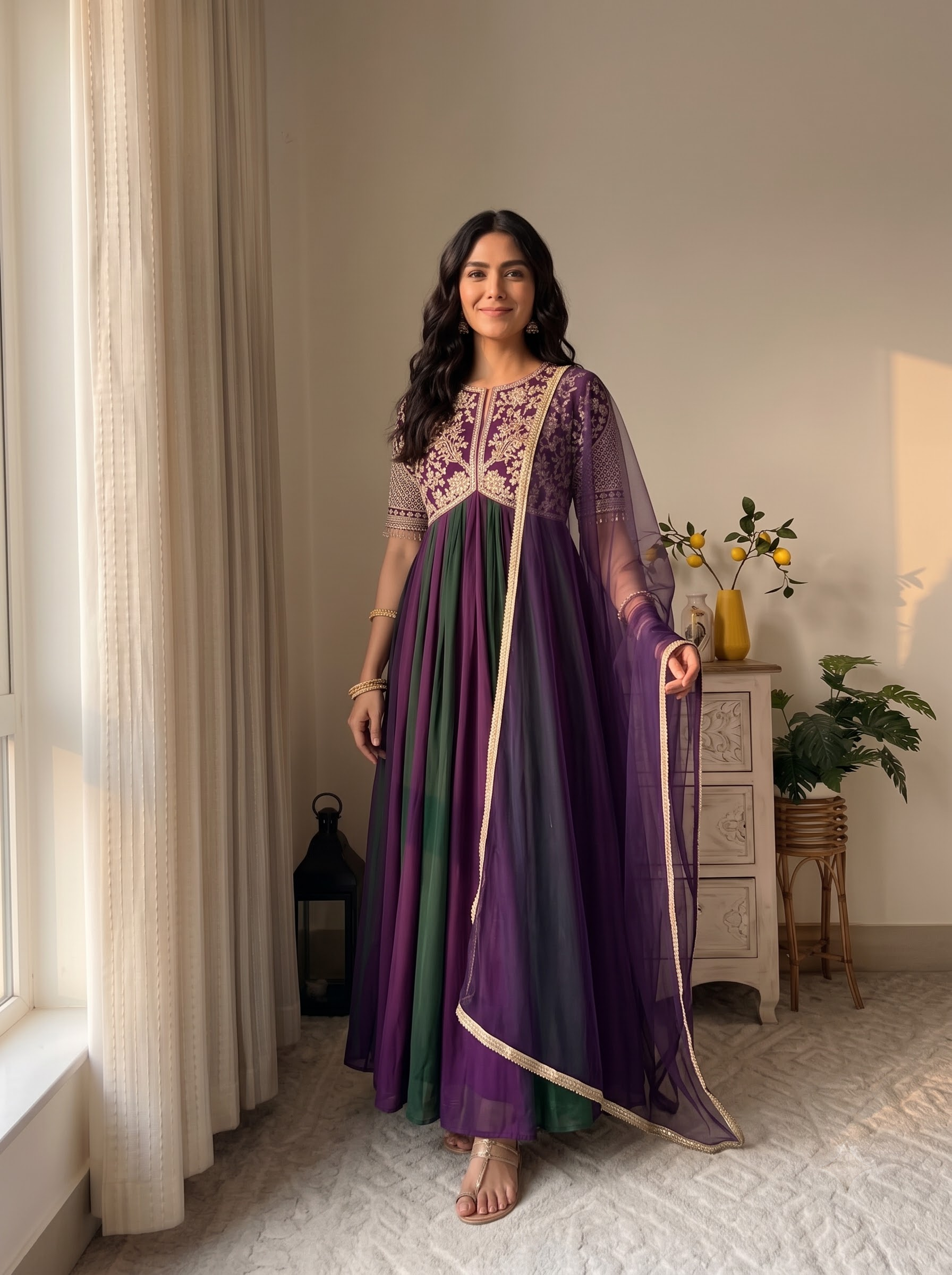 Long Dress for Women – Designer floor length evening Gown with Dupatta| Deep Purple