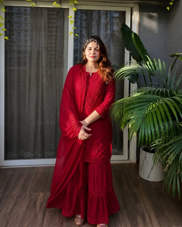 red color sharara dress