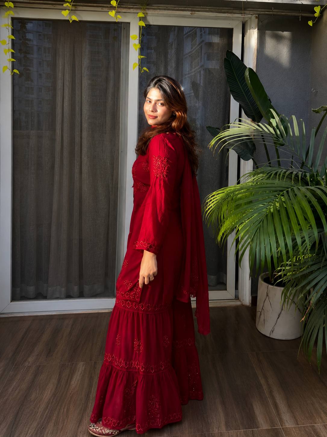red color sharara dress
