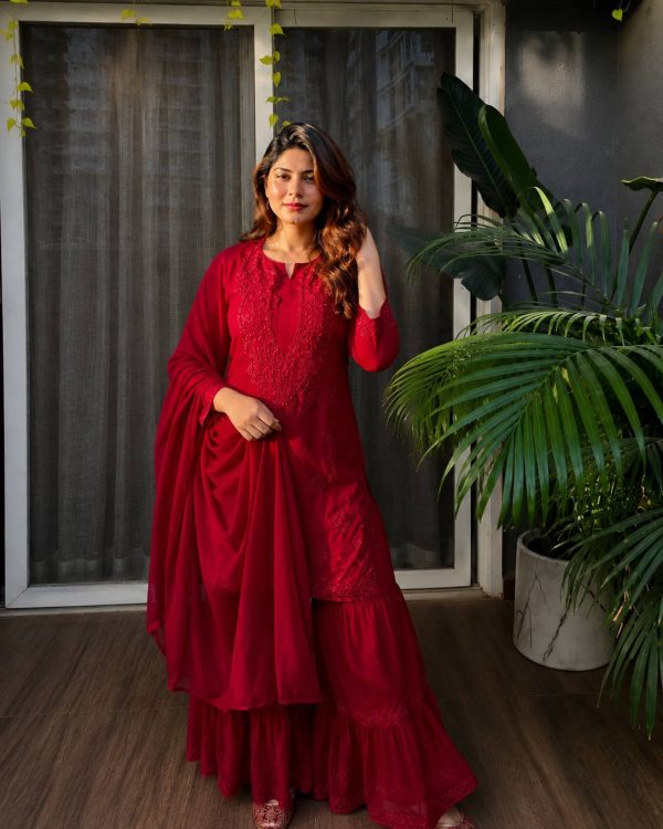red color sharara dress