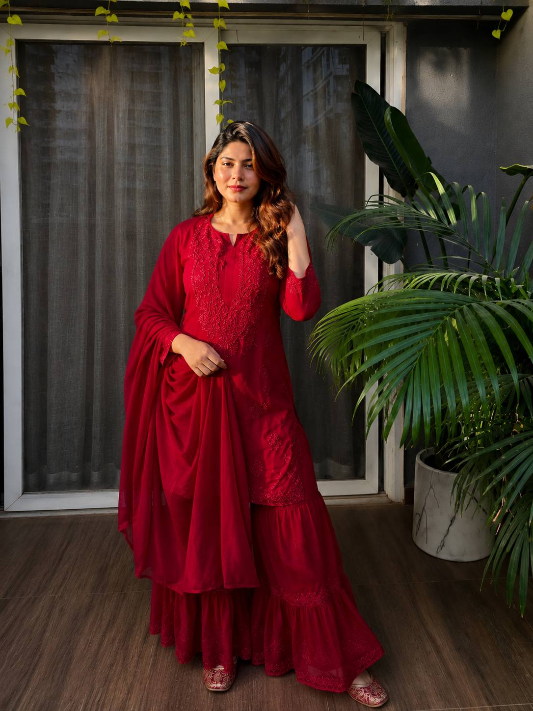red color sharara dress