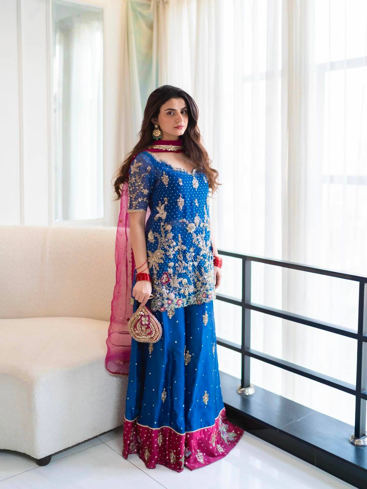 Royal Blue Pakistani Palazzo Suit with H...