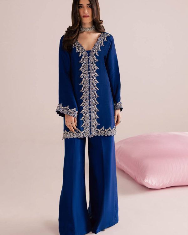 Kurti and Palazzo Set Online | Navy Blue Zari Embroidery Set